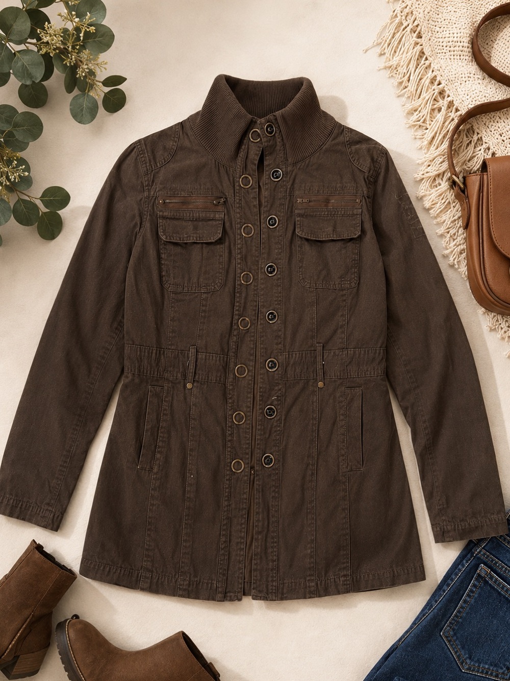 dELiA*s Brown Utility Jacket with Ribbed Collar